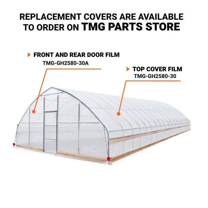 25' x 80' Tunnel Greenhouse Grow Tent w/6 Mil Clear EVA Plastic Film, Cold Frame, Hand Crank Roll-Up Sides, Peak Ceiling Roof, TMG-GH2580-V2