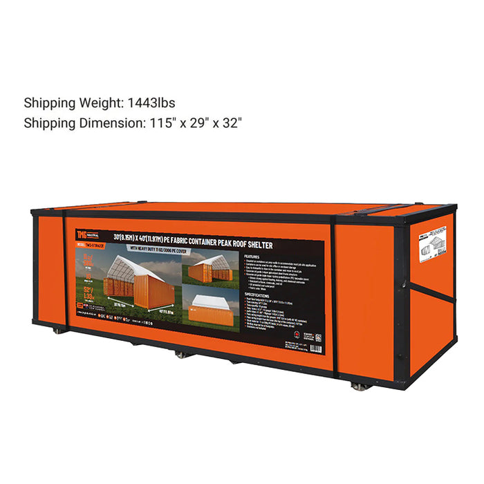 <tc>TMG Industrial Abri de toit pour conteneur en tissu PE Pro Series 30' x 40', ignifuge, résistant à l'eau, protégé contre les UV, TMG-ST3041CE (anciennement TMG-ST3040CE)</tc>