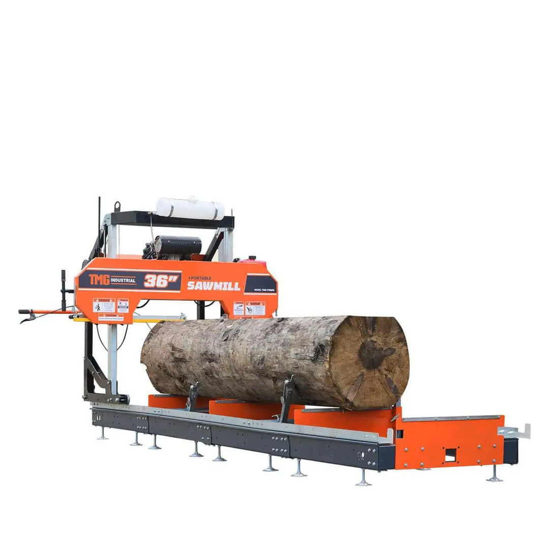 36" Portable Sawmill With 25HP Gas Engine - 20ft Track, Cuts 36" Logs, Includes 10 Blades (Model SM-36MAX)