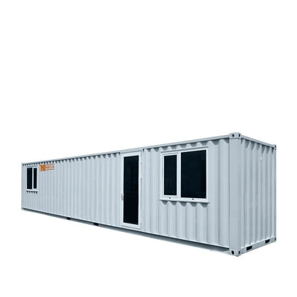 40' Custom Built Steel Container Office, Insulated, PVC Flooring, Wood Grain Solid Wallboard, Horizontal Pivoting Windows, High-Density Foam Insulation, TMG-SCO40