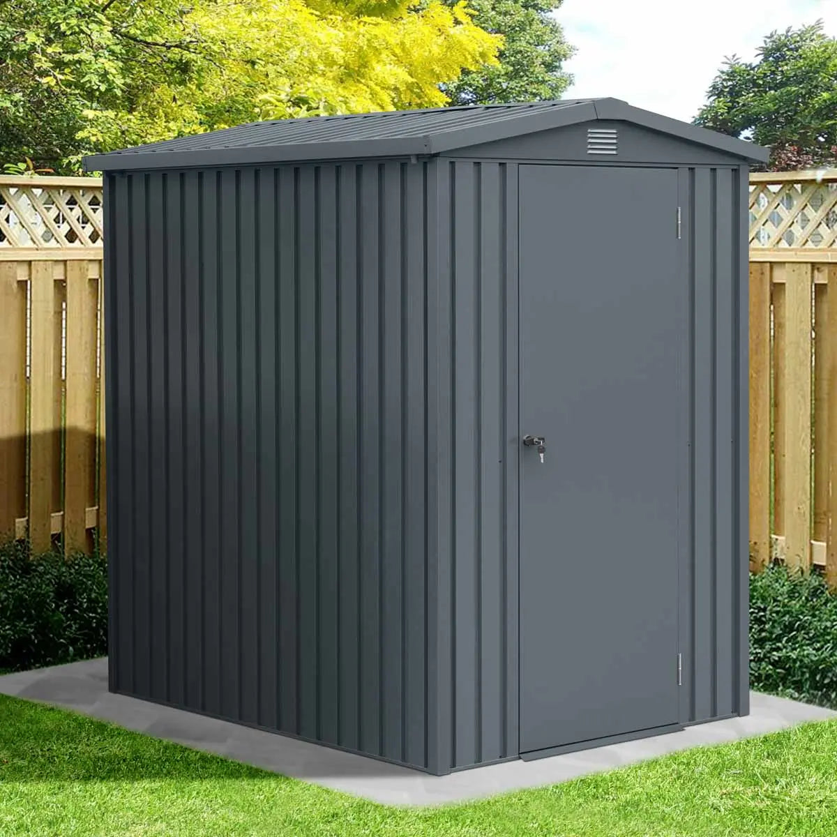 TMG Industrial 5 x 6 FT Apex Roof Metal Shed Pro Series, Galvanized corrugated metal, Apex roof design, Two air vents, TMG-MS0506