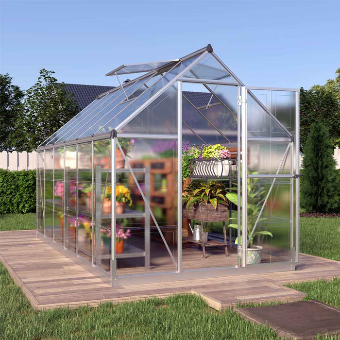 6’ x 12’ Crystal Clear Greenhouse, Aluminum Frame, Integrated Gutter