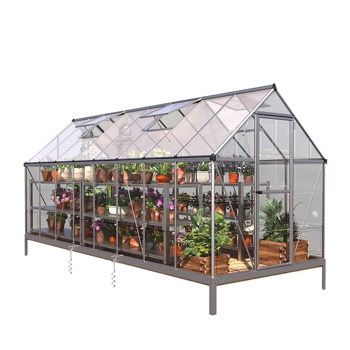 6’ x 16’ Crystal Clear Greenhouse, Aluminum Frame, Integrated Gutter