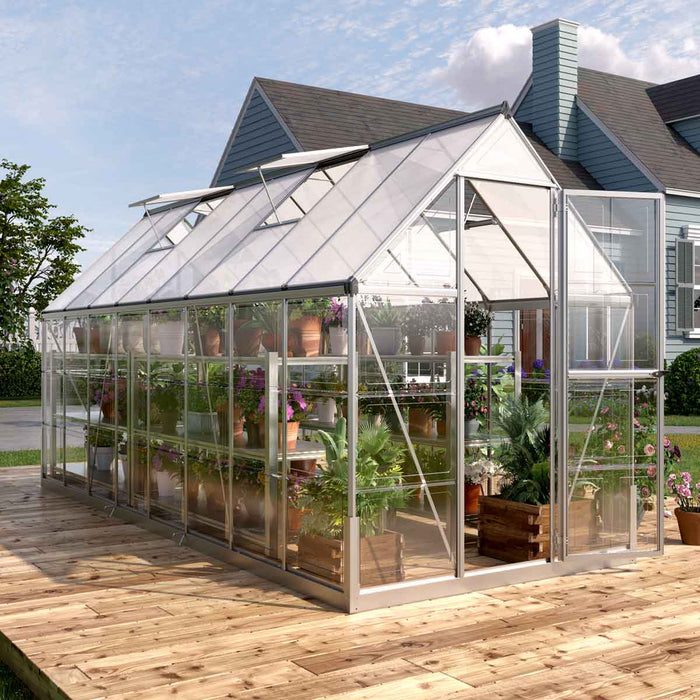 6’ x 16’ Crystal Clear Greenhouse, Aluminum Frame, Integrated Gutter