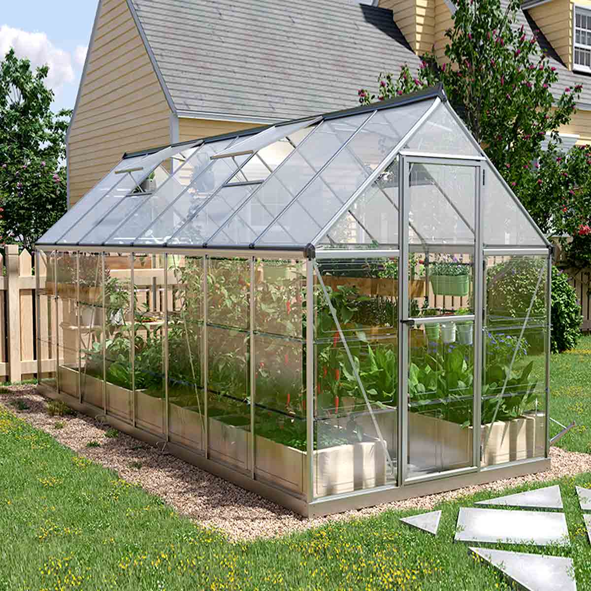 TMG Industrial 6’ x 16’ Crystal Clear Greenhouse, Aluminum Frame, Integrated Gutter System, Roof Vents, TMG-GH616