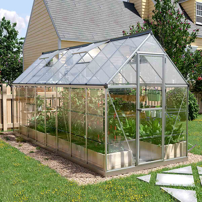 6’ x 16’ Crystal Clear Greenhouse, Aluminum Frame, Integrated Gutter