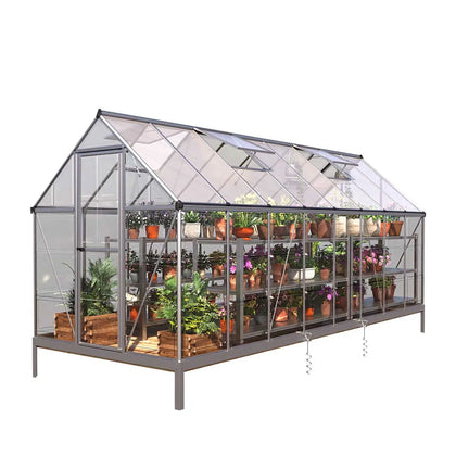 6' x 16' Crystal Clear Greenhouse, Aluminum Frame, Integrated Gutter System, Roof Vents, TMG-GH616