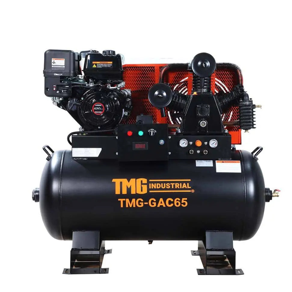TMG 60-Gallon Skid Mount Air Compressor, 14 HP Gas Engine, Belt Drive