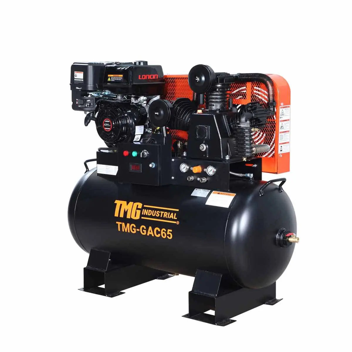 TMG 60-Gallon Skid Mount Air Compressor, 14 HP Gas Engine, Belt Drive
