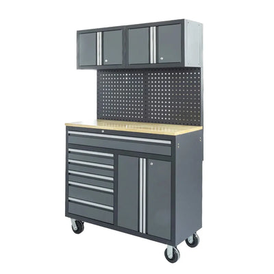 TMG Industrial Pro Series 48” 6-Drawer Workbench Cabinet Combo with Pegboard, 1” Wood Benchtop, TMG-WBC48