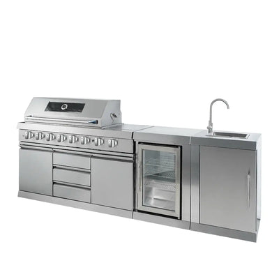 TMG Industrial Stainless Steel Outdoor Kitchen, 6 Main Burners, Rear Burner, Side Burner, Integrated Sink & Refrigerator, CSA/CE Certified, TMG-LKS08