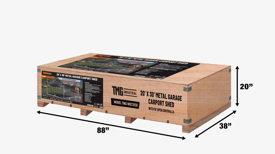 20' x 30' Metal Shed Carport, 10' Open Sidewalls, 600 Sq-Ft, 27 GA Corrugated Panels, TMG-MSC2030