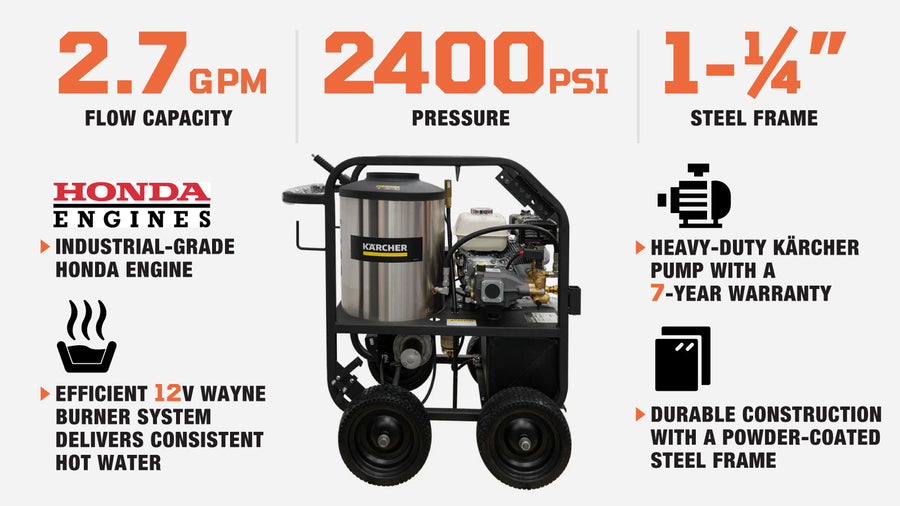 Kärcher Professional 2400 PSI GPM Hot Water Pressure Washer, Honda Engine, 12V Wayne Burner, Mfr Model # HDS 2.8/25 P TMG-KA9050