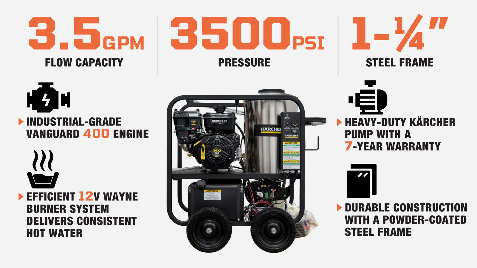 Kärcher Professional 3500 PSI Hot Water Pressure Washer, Vanguard ® Engine, 12V Wayne Burner, Mfr Model # HDS 3.5/35 PE/V-description-image