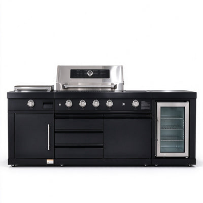 Stainless Steel 3-Piece Modular Outdoor Kitchen, BBQ Grill with 5 Main Burner and 1 Griddle Burner, Beverage Refrigerator, CSA Certified, TMG-LKS05B