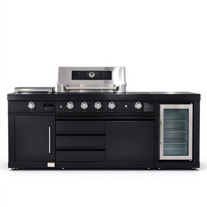 Stainless Steel 3-Piece Modular Outdoor Kitchen, BBQ Grill with 5 Main Burner and 1 Griddle Burner, Beverage Refrigerator, CSA Certified, TMG-LKS05B