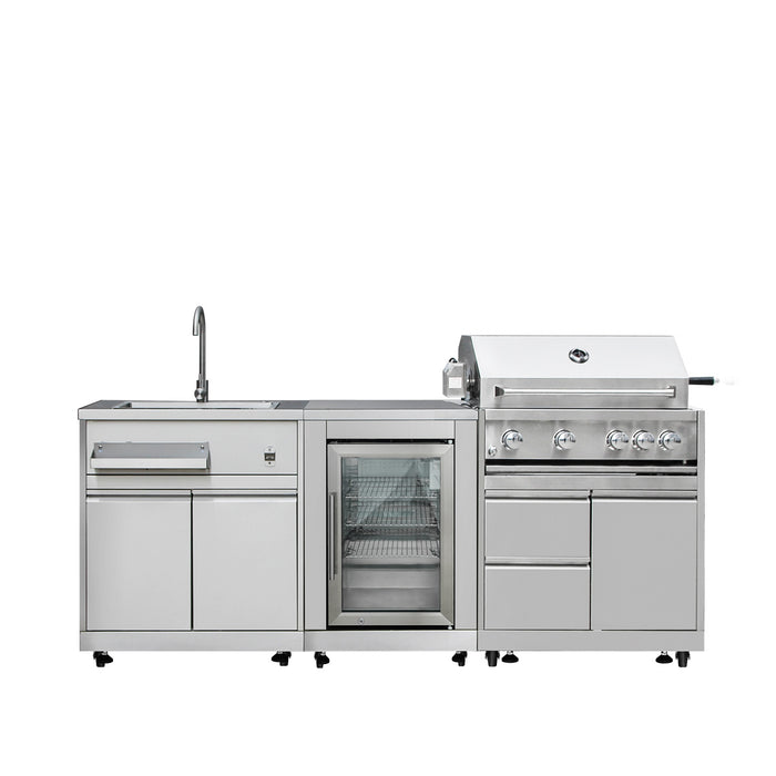 THOR Kitchen Pro Series Ensemble de cuisine d'extérieur modulaire en acier inoxydable 7 pièces, réfrigérateur 35", barbecue 32", gril à gaz 4 brûleurs, évier, brûleur latéral, armoire d'angle, four à pizza, TMG-LKS10