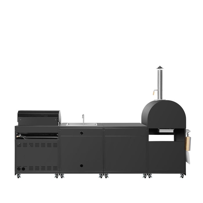 TMG Industrial 11’ 4-Burner Outdoor Kitchen Island (Black), 48000 BTUs, Built-In Pizza Oven, ¾” Cordierite Pizza Stone, CSA Certified TMG-LKS11B