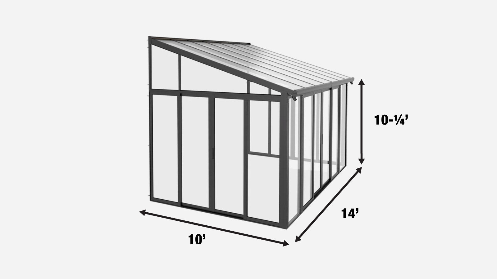 TMG Industrial 10’ x 14’ Winter Garden Glass Lean-To Patio Cover, Twin-Wall PC Roof Sheets, Crystal-Clear PC Walls/Doors, TMG-LPC14-specifications-image