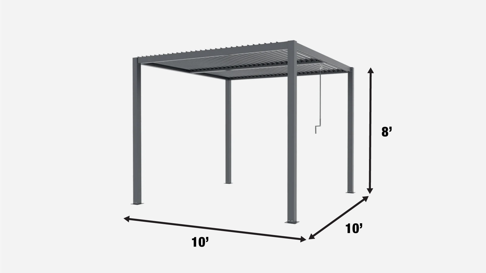 TMG Industrial 10’ x 10’ Louvre Pergola, Water Resistant Flat Roof, Integrated Gutter System, Aluminum Frame, Powdered Coating,  TMG-LPG08-specifications-image