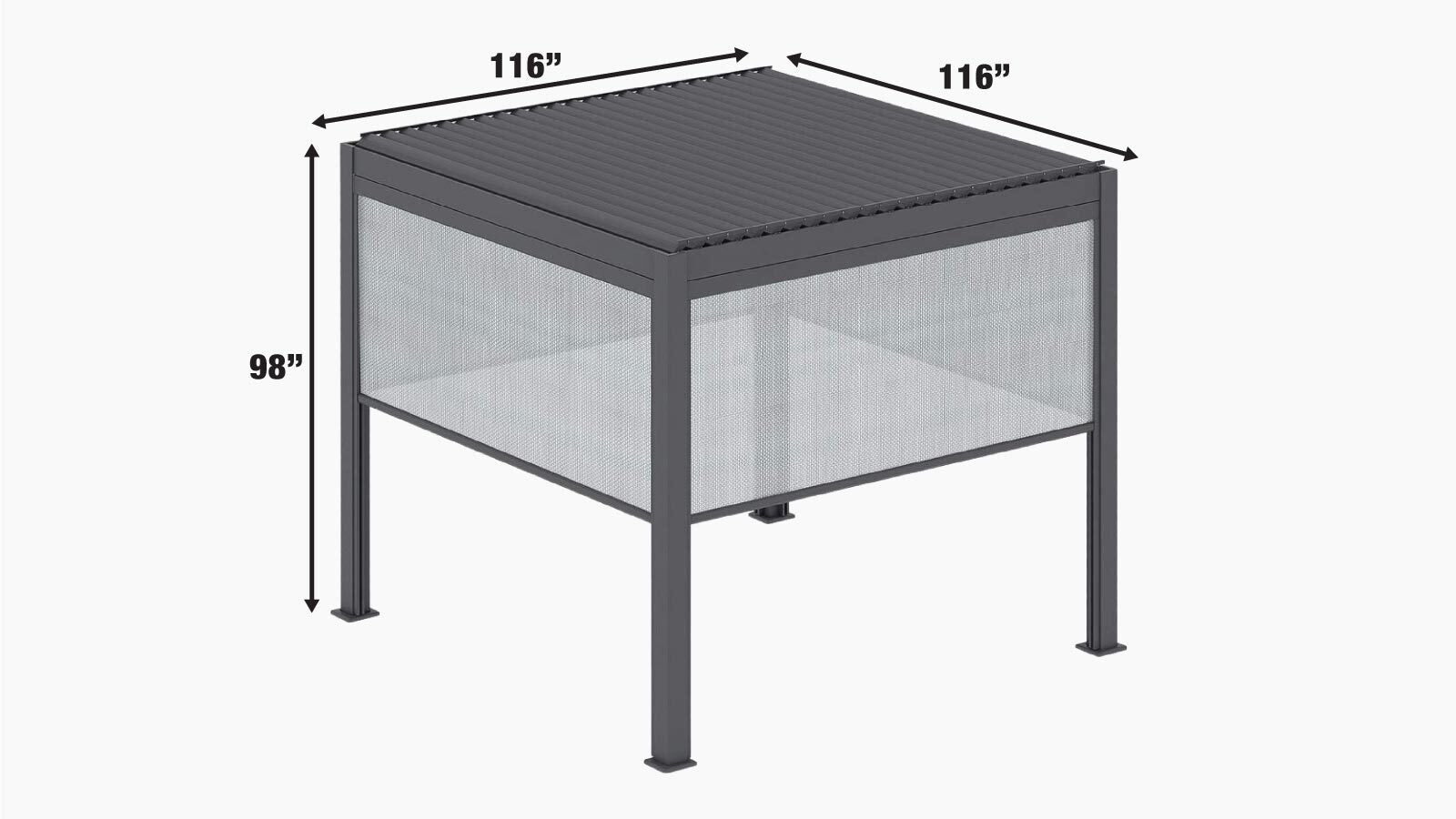 TMG LIVING Pergola de toit à persiennes motorisées en aluminium 10 pi x 10 pi avec écrans latéraux, TMG-LPG11-specifications-image