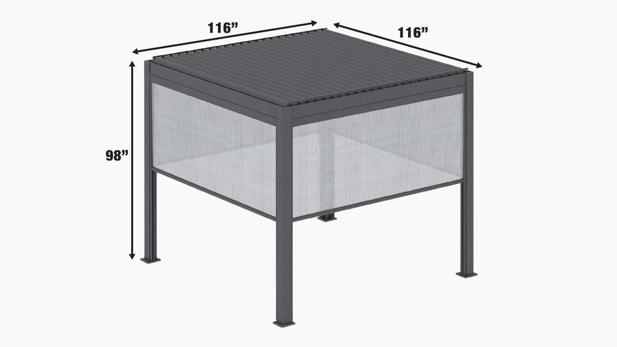 10' x 10' Aluminum Motorized Louver Roof Pergola with Side Screens (Discontinued – No Longer Available) TMG-LPG11