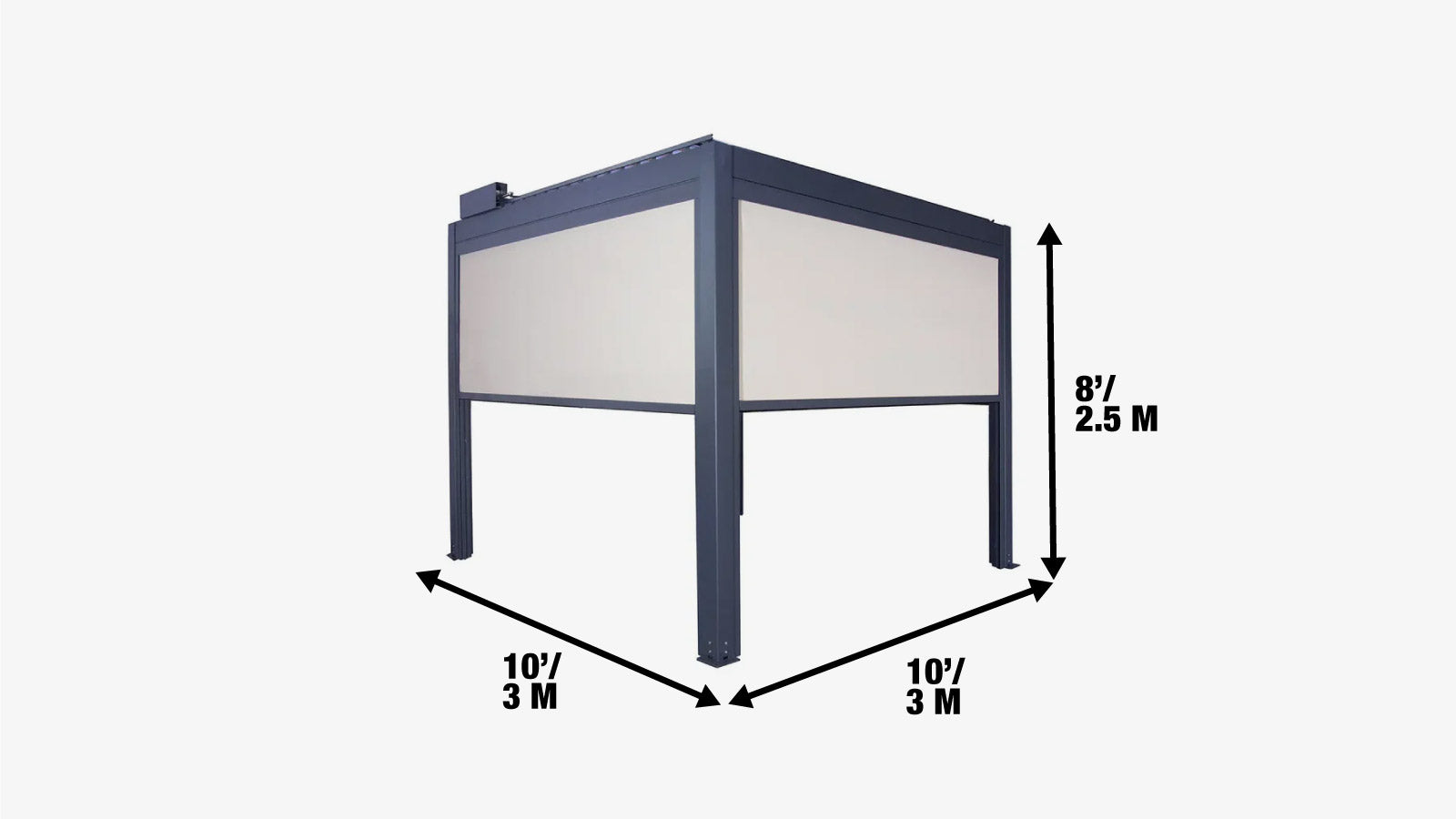 10′ × 10′ (3 × 3 m) Aluminum Louver Roof Slatted Pergola with Motorized Retractable Side Screens, TMG-LPG11-PRO-specifications-image