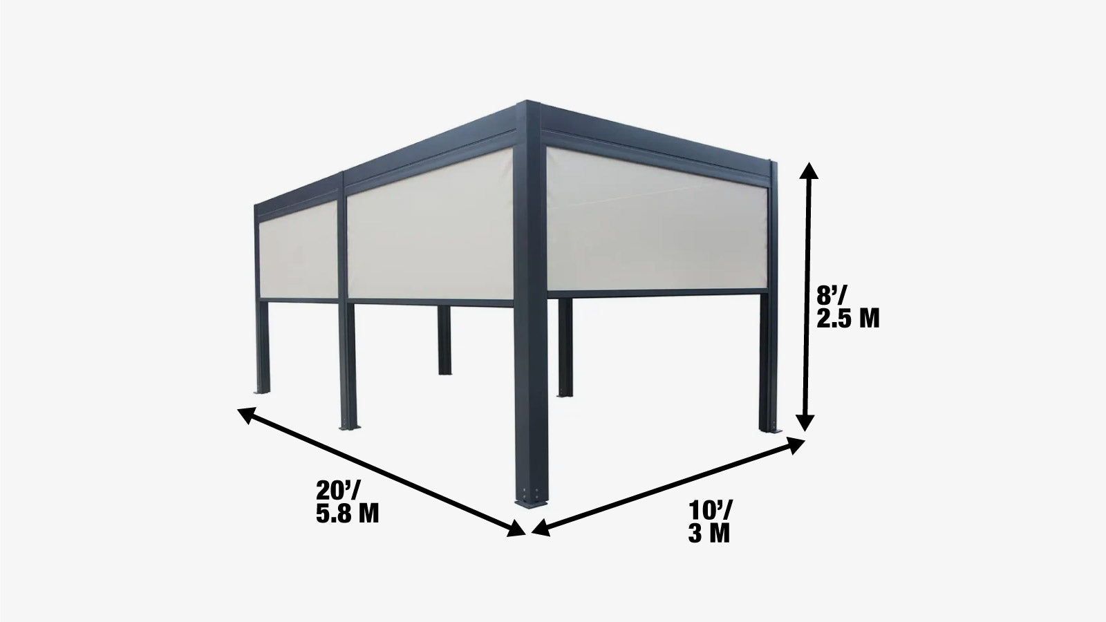 10′ × 20′ (3 × 5.8 m) Aluminum Louver Roof Slatted Pergola with Motorized Retractable Side Screens, TMG-LPG21-PRO-specifications-image