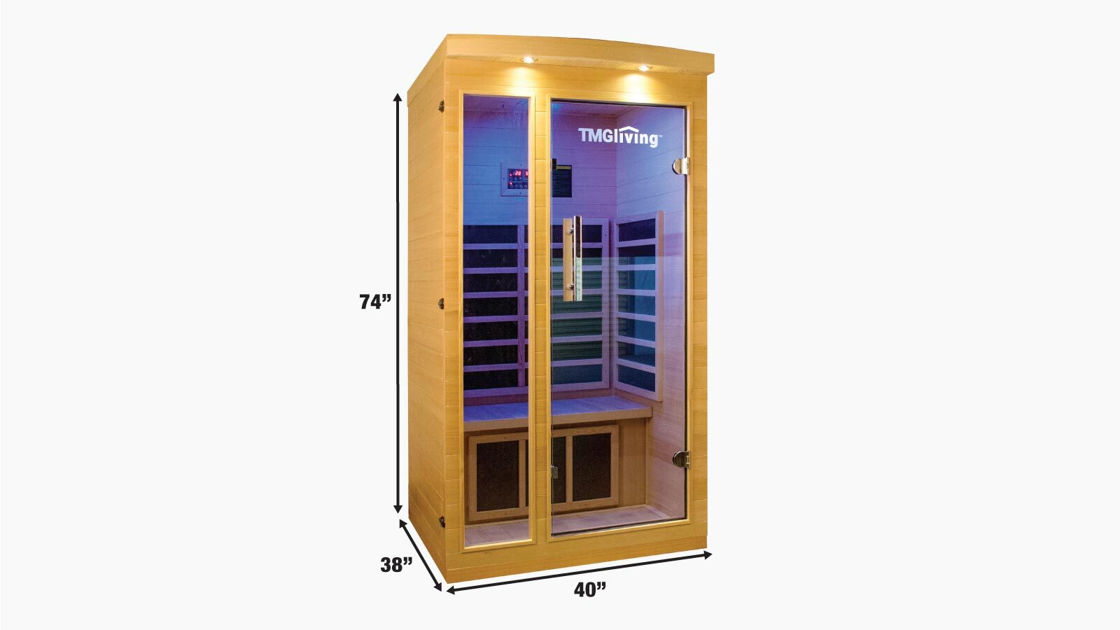 TMG LIVING Sauna infrarouge intérieur pour une personne, pruche canadienne naturelle, haut-parleurs Bluetooth, porte en verre trempé, TMG-LSN10-specifications-image