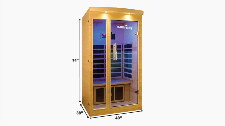TMG LIVING 1-2 Person Indoor FAR Infrared Sauna Room, Natural Canadian Hemlock, Bluetooth Speakers, Tempered Glass Door, TMG-LSN10
