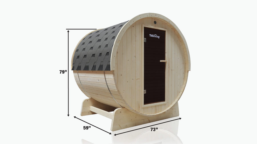 TMG LIVING Outdoor White Pine Barrel Sauna, Three Person, Tempered Glass Door, TMG-LSN41