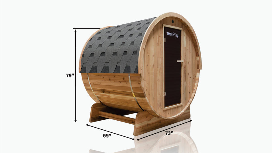 TMG LIVING Outdoor Rustic Cedar Barrel Sauna, Three Person, Tempered Glass Door, TMG-LSN42