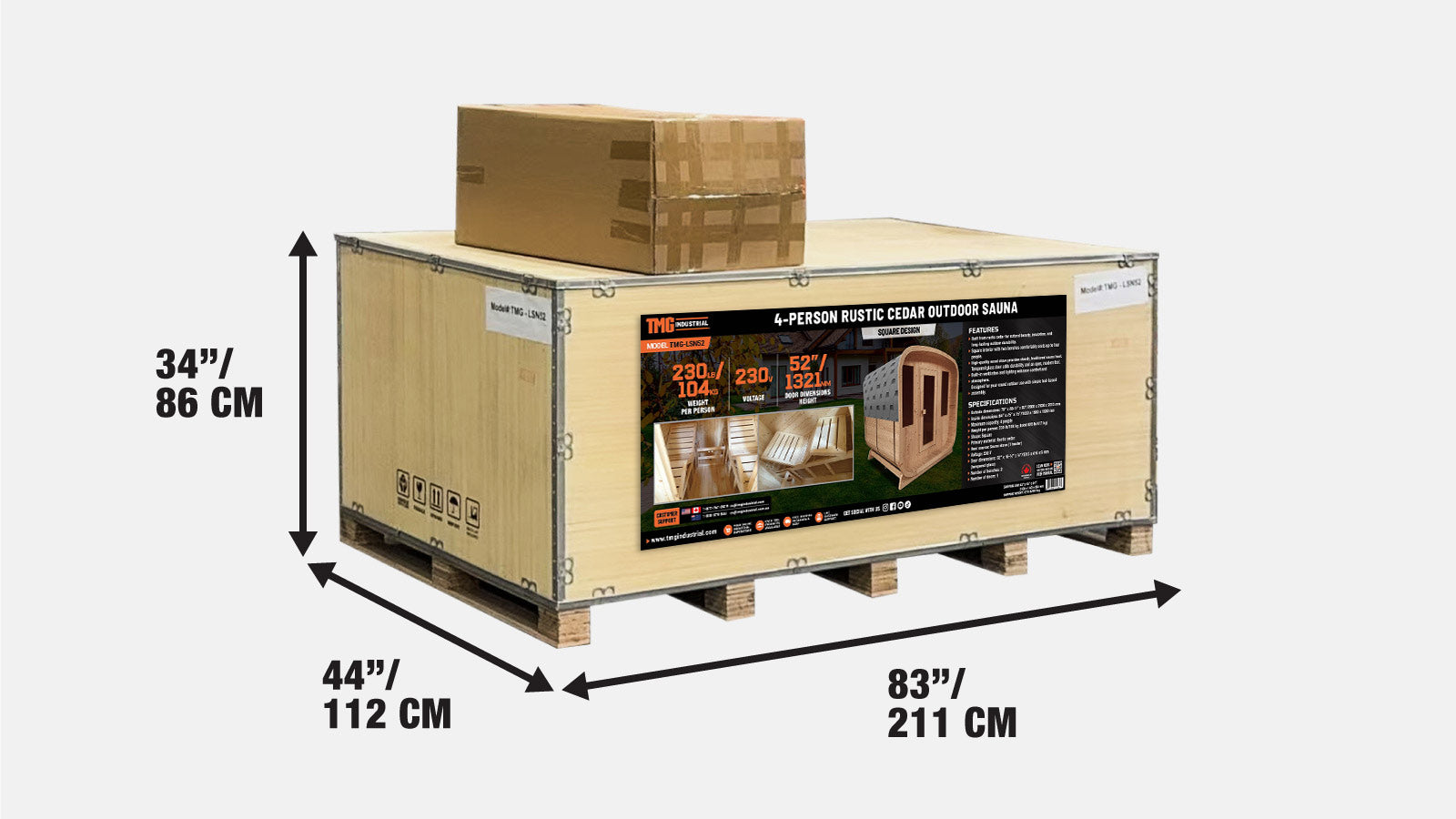 TMG LIVING Outdoor Rustic Cedar Sauna, 4-Person Square Design, Tempered Glass Door TMG-LSN52-shipping-info-image