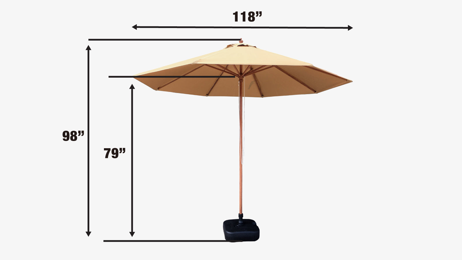 TMG Living 10-ft Center Pole Aluminum Umbrella w/Water Base, UV Resistant & Waterproof, TMG-LUC10-specifications-image