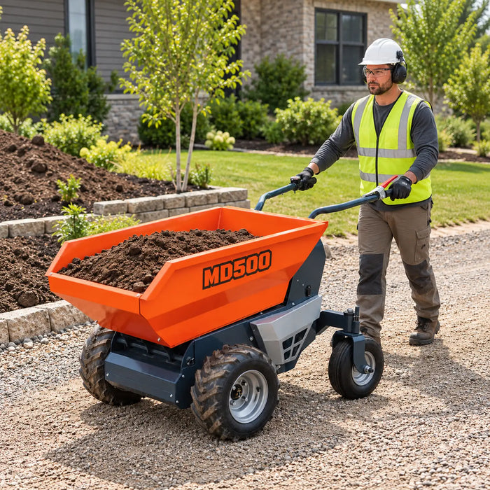 1100 lb Wheeled Dumper, Hydraulic Tipping,1.3 HP/48V Motor, 10 Hr Battery Life, TMG-MD500