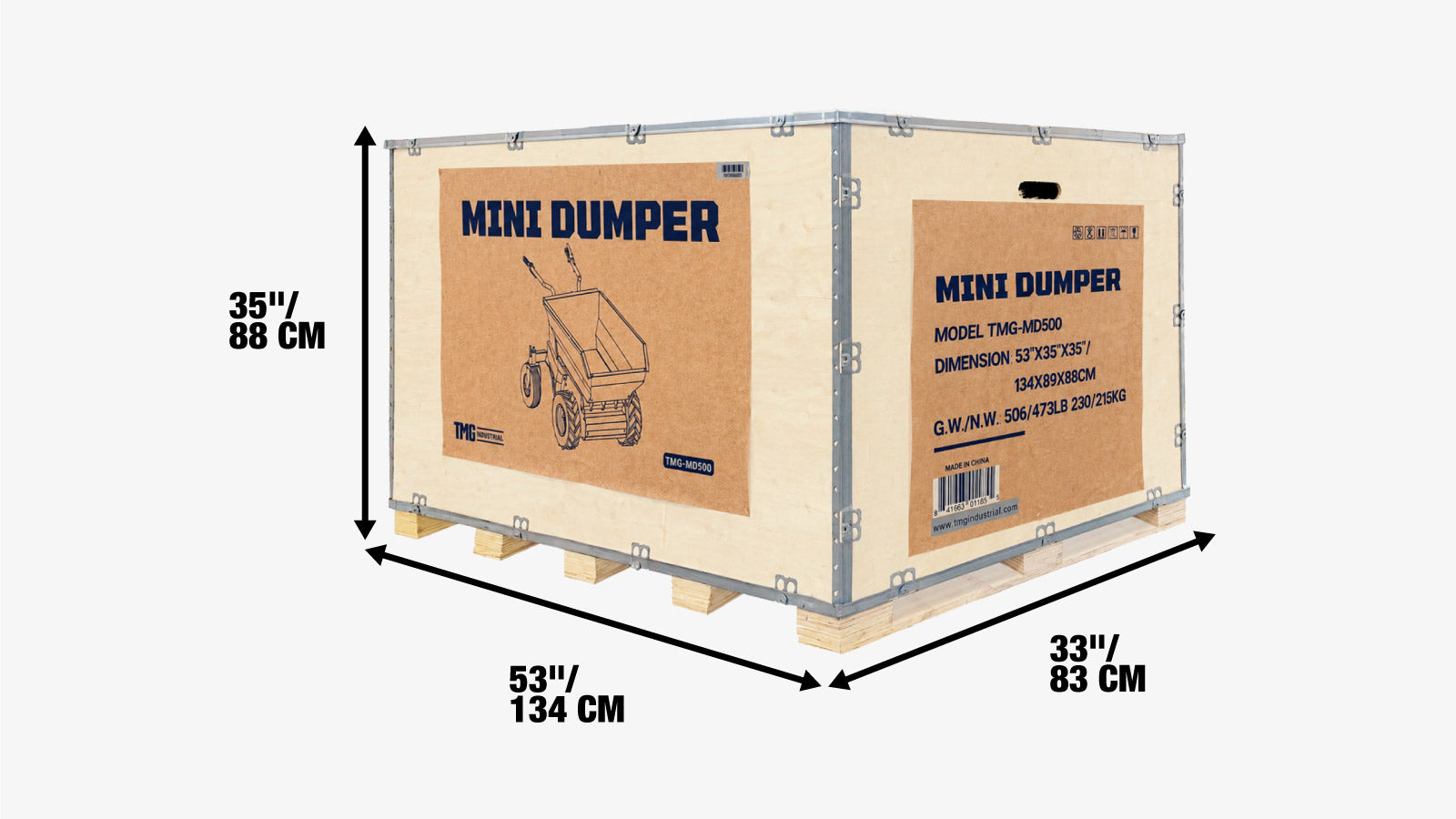 1100 lb Wheeled Dumper, Hydraulic Tipping,1.3 HP/48V Motor, 10 Hr Battery Life, TMG-MD500-shipping-info-image
