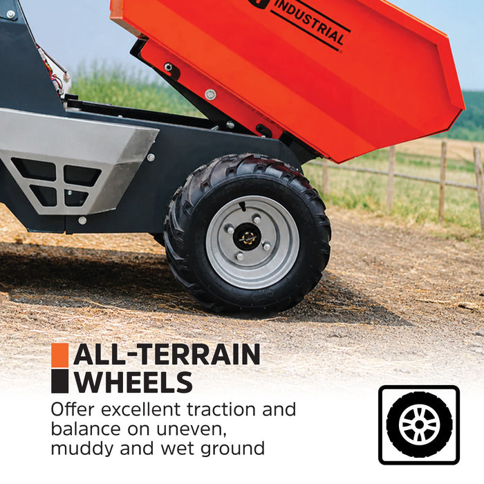 1100 lb Wheeled Dumper, Hydraulic Tipping,1.3 HP/48V Motor, 10 Hr Battery Life, TMG-MD500