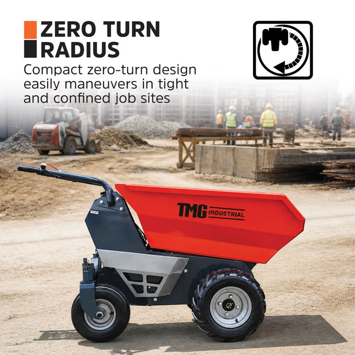 1100 lb Wheeled Dumper, Hydraulic Tipping,1.3 HP/48V Motor, 10 Hr Battery Life, TMG-MD500