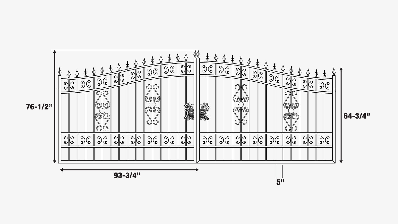 TMG Industrial 16-ft Bi-Parting Deluxe Wrought Iron Ornamental Gate, 100% Solid Forged Steel, Powder Coated, TMG-MG16-specifications-image