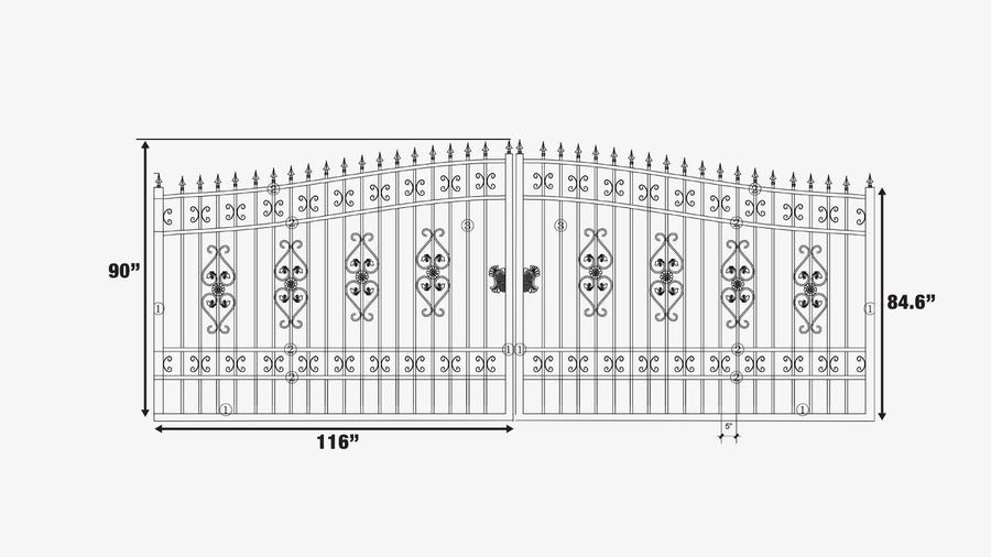 20-ft Bi-Parting Deluxe Wrought Iron Ornamental Gate (Discontinued, No Longer Available)