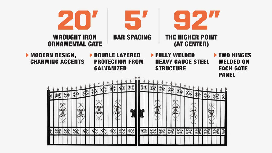 20-ft Bi-Parting Deluxe Wrought Iron Ornamental Gate (Discontinued, No Longer Available)