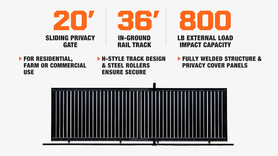 20-ft Driveway Privacy Sliding Wrought Iron Gate, Fully Welded Structure & Panels, In-Ground Rail Track, TMG-MGS20