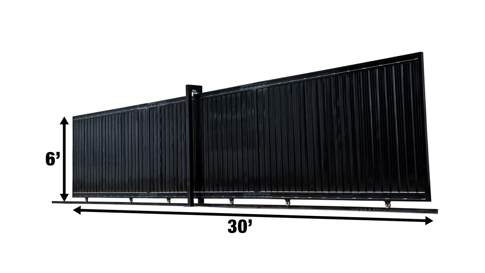 TMG Industrial Portail coulissant en fer forgé pour allée de 30 pieds, structure et panneaux entièrement soudés, voie ferrée enterrée, TMG-MGS30-specifications-image