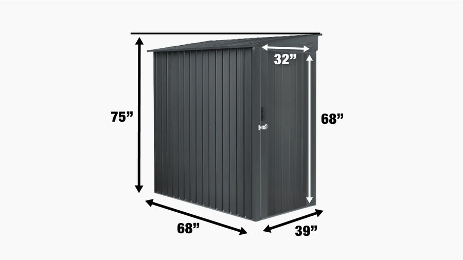 3' x 6' Galvanized Metal Pent Shed, 29 GA Corrugated Metal, 75" Upper edge, TMG-MS0306
