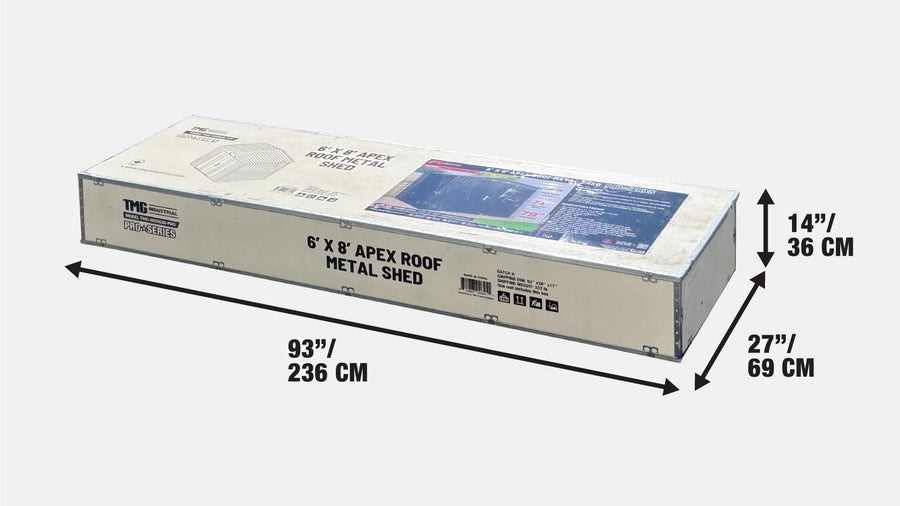 Abri de jardin en métal galvanisé TMG Heavy Series™ 6' x 8', toit en pointe de 79 po, ouverture de porte de 50 po x 68 po, TMG-MS0608-PRO