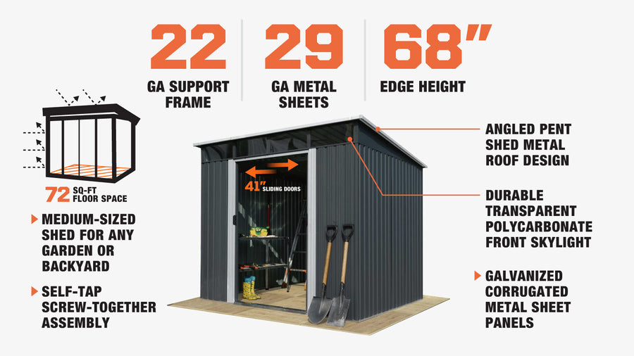 TMG Industrial 8' x 9' Hangar en métal galvanisé avec puits de lumière, métal ondulé 29 GA, plafond de 80", TMG-MS0809P