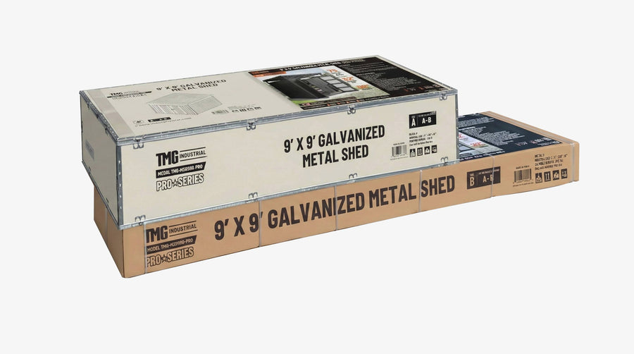 TMG Heavy Series™ 9' x 9' Galvanized Metal Shed, Skylight windows, 59" x 70" Door Opening, TMG-MS0909-PRO