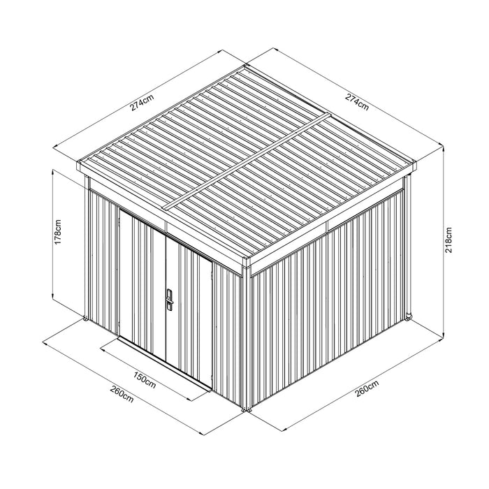 Abri de jardin en métal galvanisé TMG Heavy Series™ 9' x 9', fenêtres de toit, ouverture de porte 59" x 70", TMG-MS0909-PRO