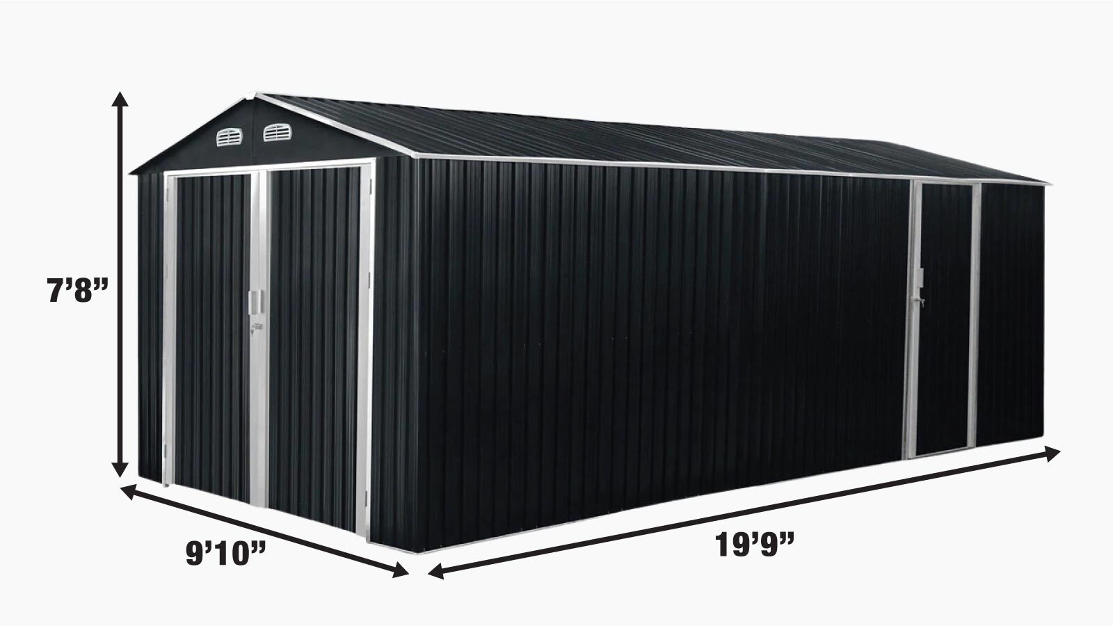 TMG Industrial 10’ x 20’ Metal Garage Shed with Double Front Doors, 7’8” Peak Height, Side Entry Door, 185 Sq-Ft Floor Space, TMG-MS1020A-specifications-image