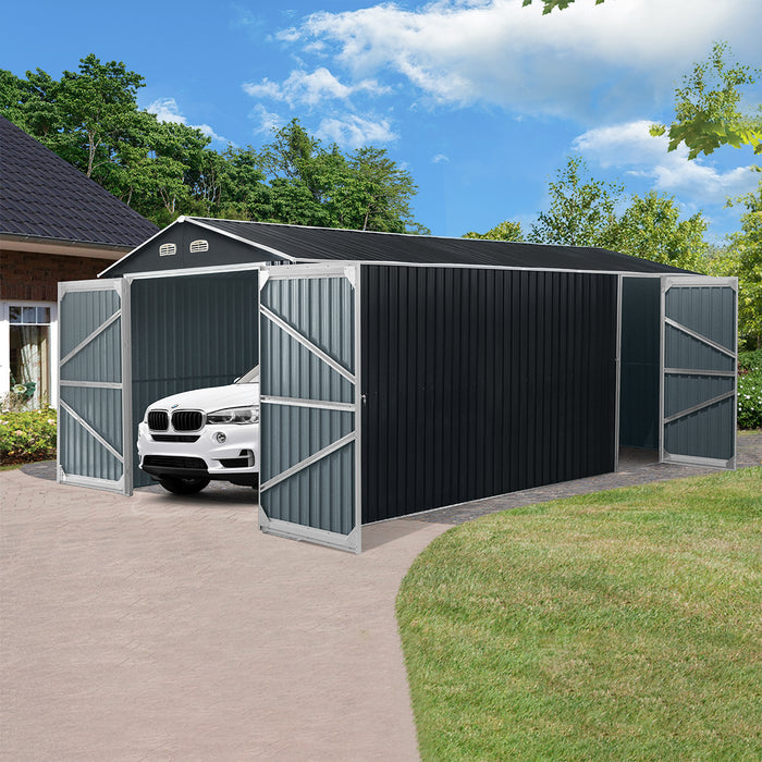 Abri de garage en métal TMG Industrial 10' x 20' avec portes avant doubles, hauteur maximale de 7'8", porte d'entrée latérale, espace au sol de 185 pieds carrés, TMG-MS1020A